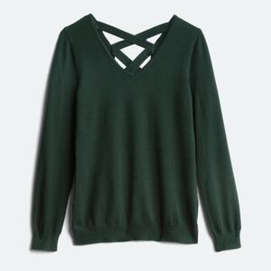 Green V-Neck Sweater with Crisscross Back